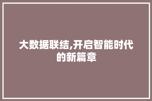 大数据联结,开启智能时代的新篇章