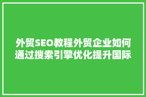 外贸SEO教程外贸企业如何通过搜索引擎优化提升国际市场竞争力