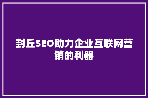 封丘SEO助力企业互联网营销的利器