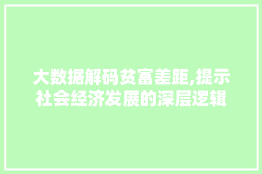 大数据解码贫富差距,提示社会经济发展的深层逻辑 项目报告