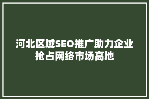 河北区域SEO推广助力企业抢占网络市场高地
