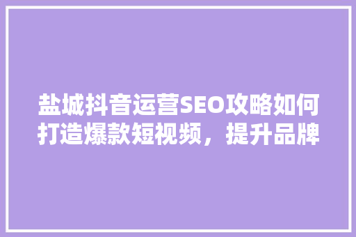 盐城抖音运营SEO攻略如何打造爆款短视频，提升品牌影响力
