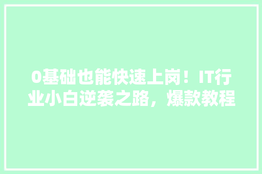 0基础也能快速上岗！IT行业小白逆袭之路，爆款教程带你飞！