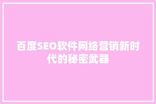 百度SEO软件网络营销新时代的秘密武器