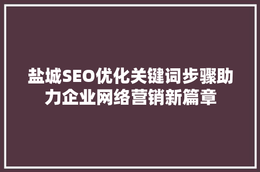 盐城SEO优化关键词步骤助力企业网络营销新篇章