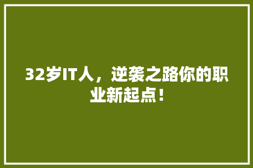 32岁IT人，逆袭之路你的职业新起点！ 缓存Redis