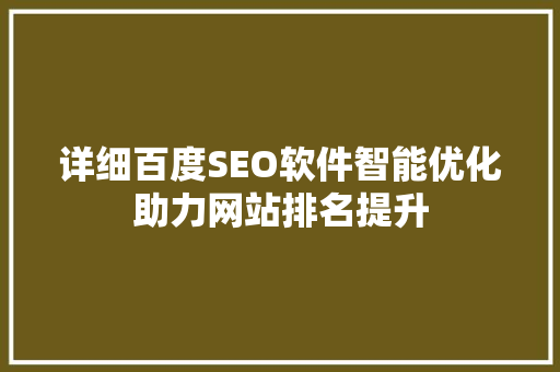 详细百度SEO软件智能优化助力网站排名提升