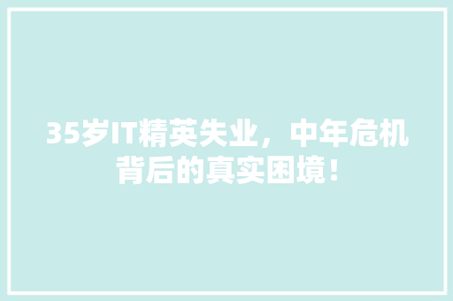 35岁IT精英失业，中年危机背后的真实困境！