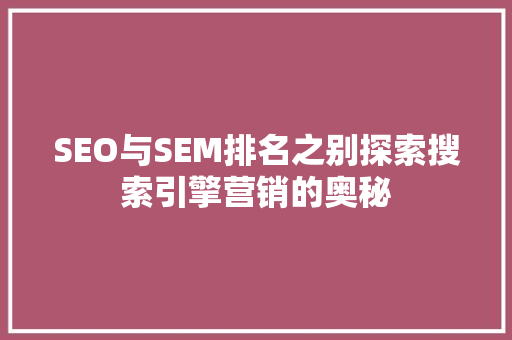 SEO与SEM排名之别探索搜索引擎营销的奥秘
