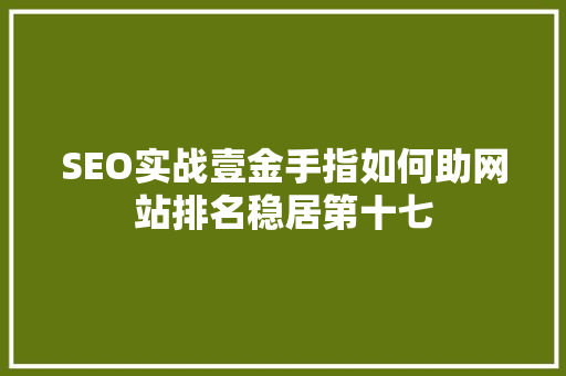 SEO实战壹金手指如何助网站排名稳居第十七