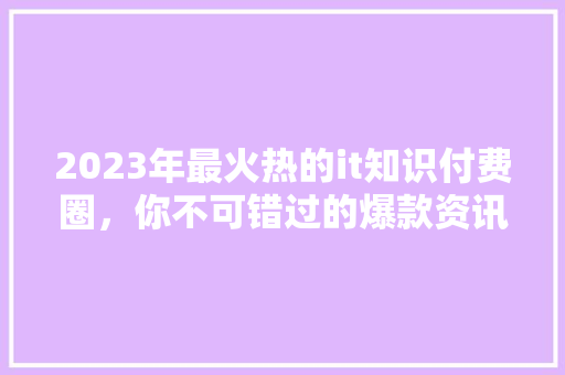 2023年最火热的it知识付费圈，你不可错过的爆款资讯