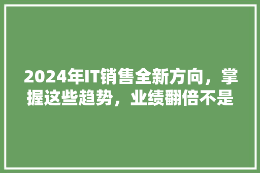 2024年IT销售全新方向，掌握这些趋势，业绩翻倍不是梦！