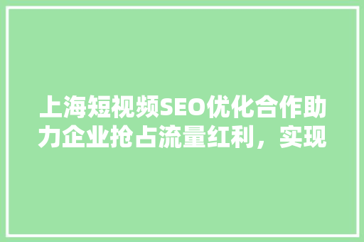 上海短视频SEO优化合作助力企业抢占流量红利，实现高效营销