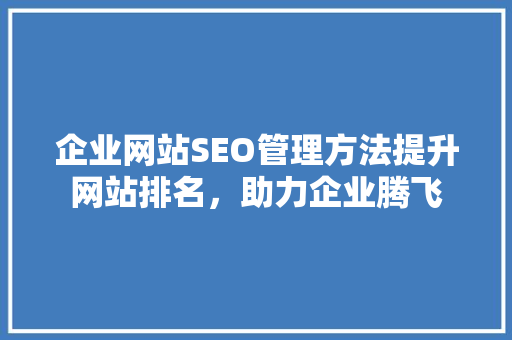 企业网站SEO管理方法提升网站排名，助力企业腾飞 项目报告