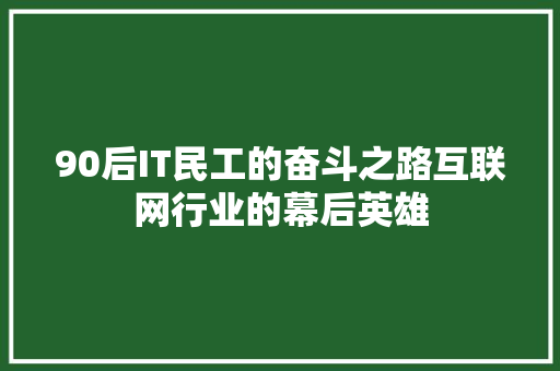 90后IT民工的奋斗之路互联网行业的幕后英雄