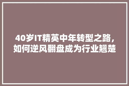40岁IT精英中年转型之路，如何逆风翻盘成为行业翘楚 商务信函