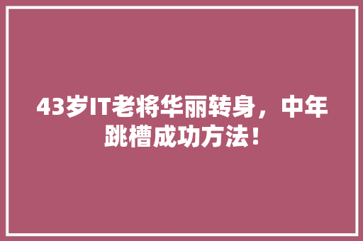 43岁IT老将华丽转身，中年跳槽成功方法！ 后端技术