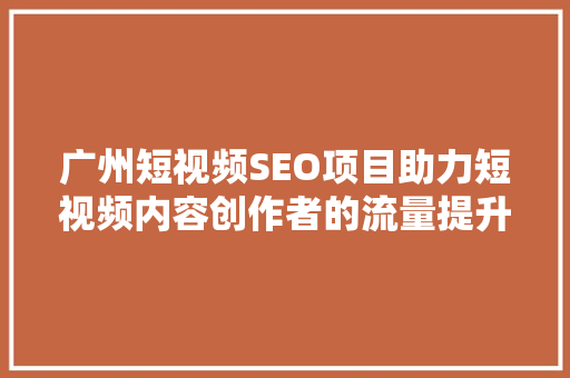 广州短视频SEO项目助力短视频内容创作者的流量提升之路