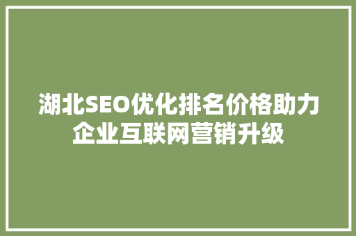 湖北SEO优化排名价格助力企业互联网营销升级