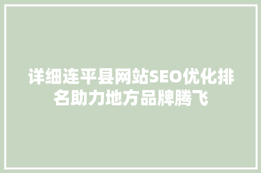 详细连平县网站SEO优化排名助力地方品牌腾飞