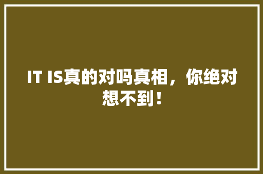 IT IS真的对吗真相，你绝对想不到！