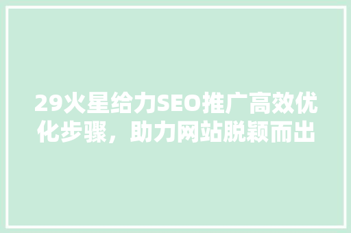 29火星给力SEO推广高效优化步骤，助力网站脱颖而出