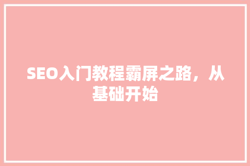 SEO入门教程霸屏之路，从基础开始