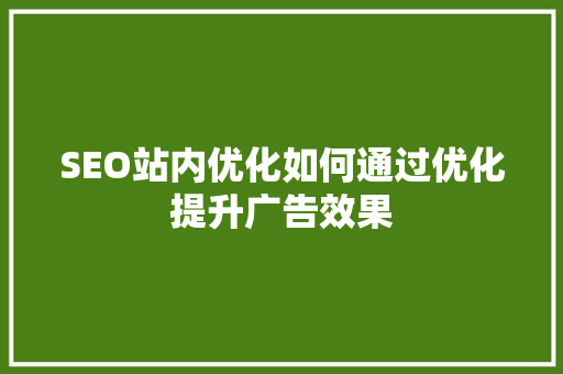 SEO站内优化如何通过优化提升广告效果