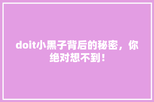 doit小黑子背后的秘密，你绝对想不到！