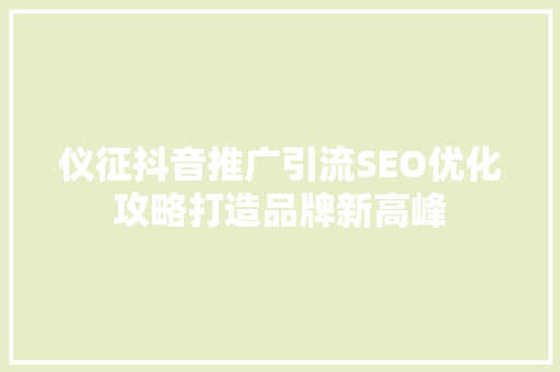 仪征抖音推广引流SEO优化攻略打造品牌新高峰