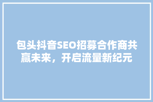 包头抖音SEO招募合作商共赢未来，开启流量新纪元
