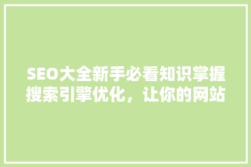 SEO大全新手必看知识掌握搜索引擎优化，让你的网站脱颖而出