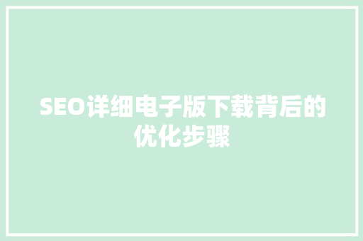 SEO详细电子版下载背后的优化步骤