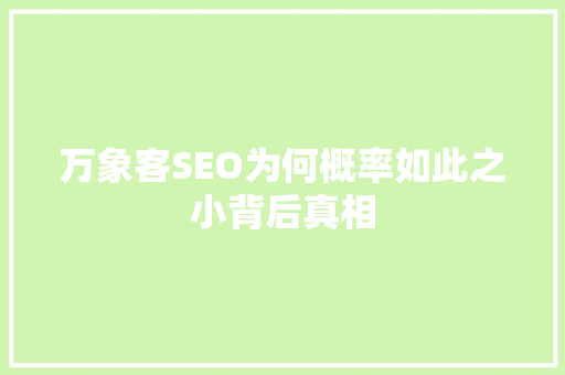 万象客SEO为何概率如此之小背后真相