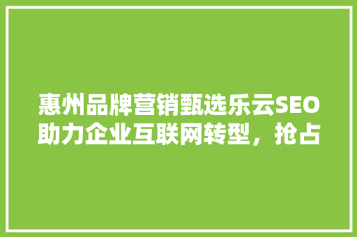 惠州品牌营销甄选乐云SEO助力企业互联网转型，抢占市场先机