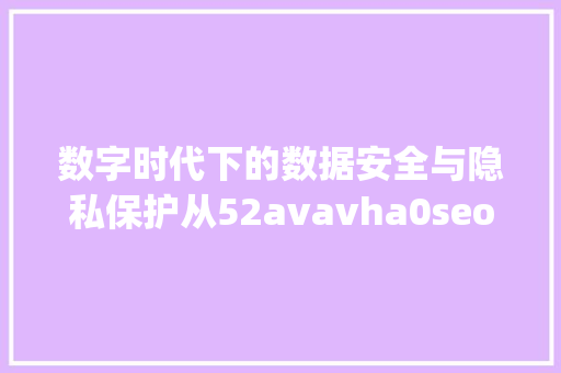数字时代下的数据安全与隐私保护从52avavha0seo179dydy看我国数据保护步骤